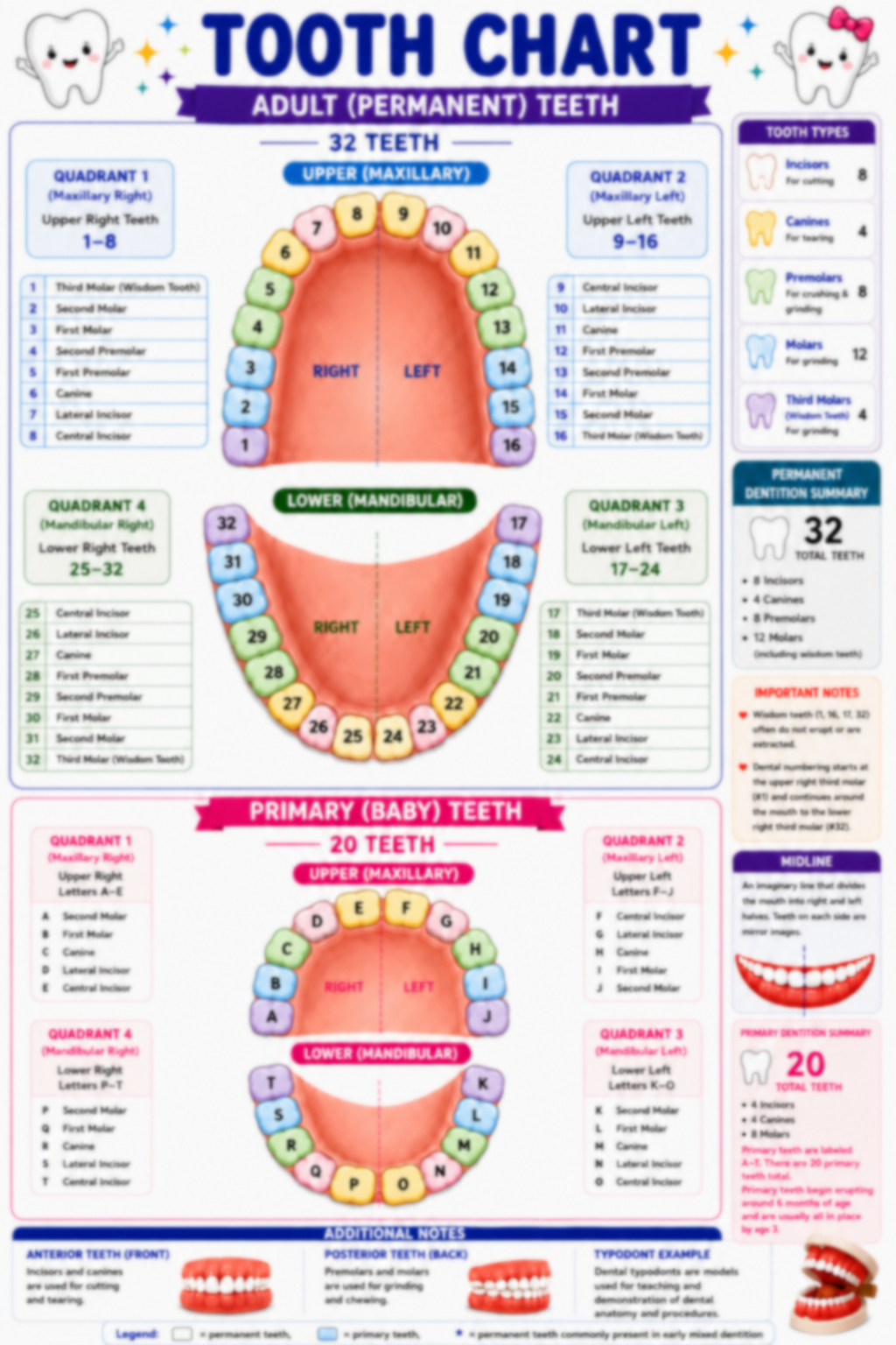 Permanent and Primary Tooth Chart